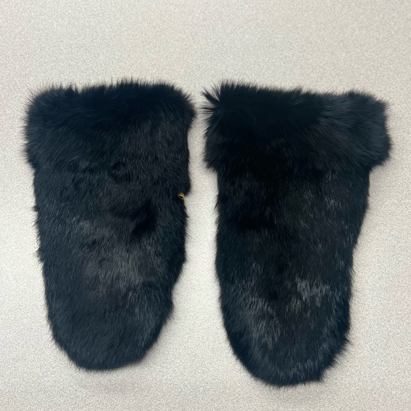 New Black Rabbit Fur Mittens - Picture 2 of 10